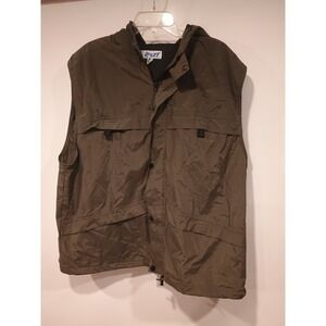 Utility Hooded Fishing Vest Mens XL Olive Green Excellent Gorpcore Cargo Pockets